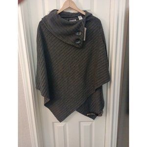 Nwt Women's Le Moda Charcoal Gray Pleated Button Poncho One Size